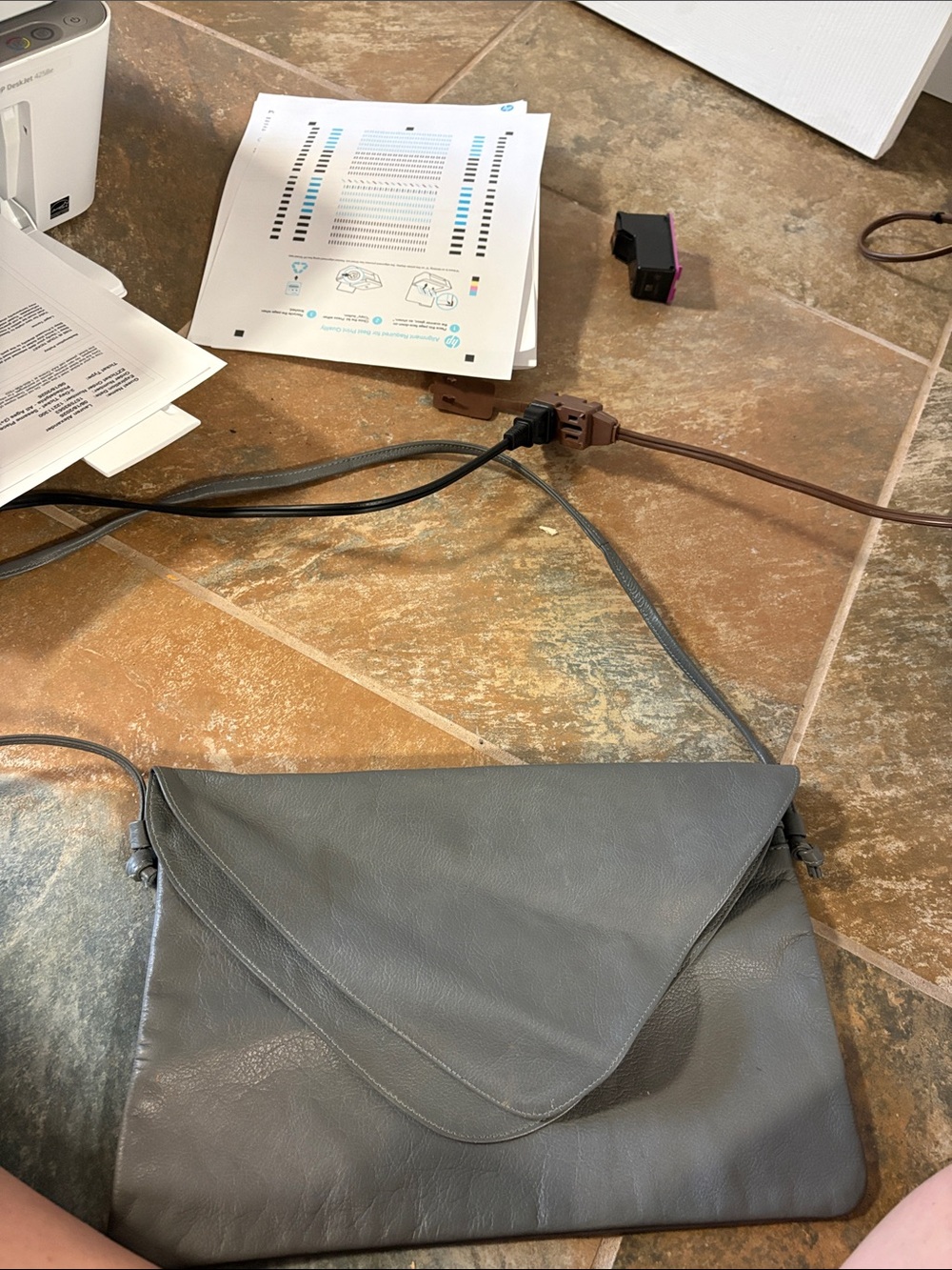 Minimal Gray Leather Envelope Messenger Bag for Men